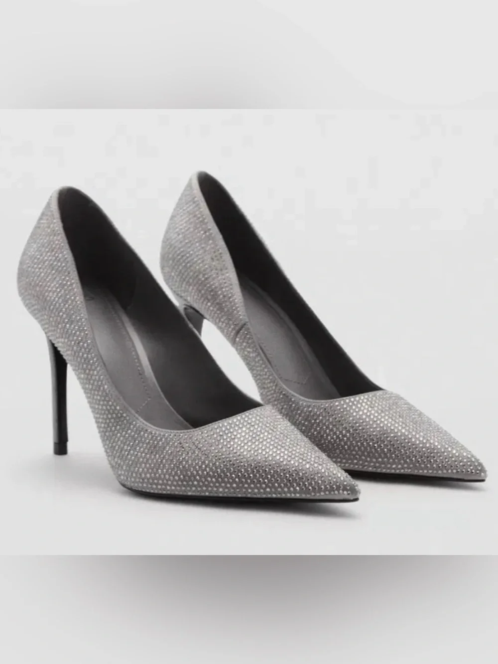 MANGO MNG SILVER RHINESTONE STRACH EMBELLISHED STILETTO HEELS SHOES SZ 39 US 8.5